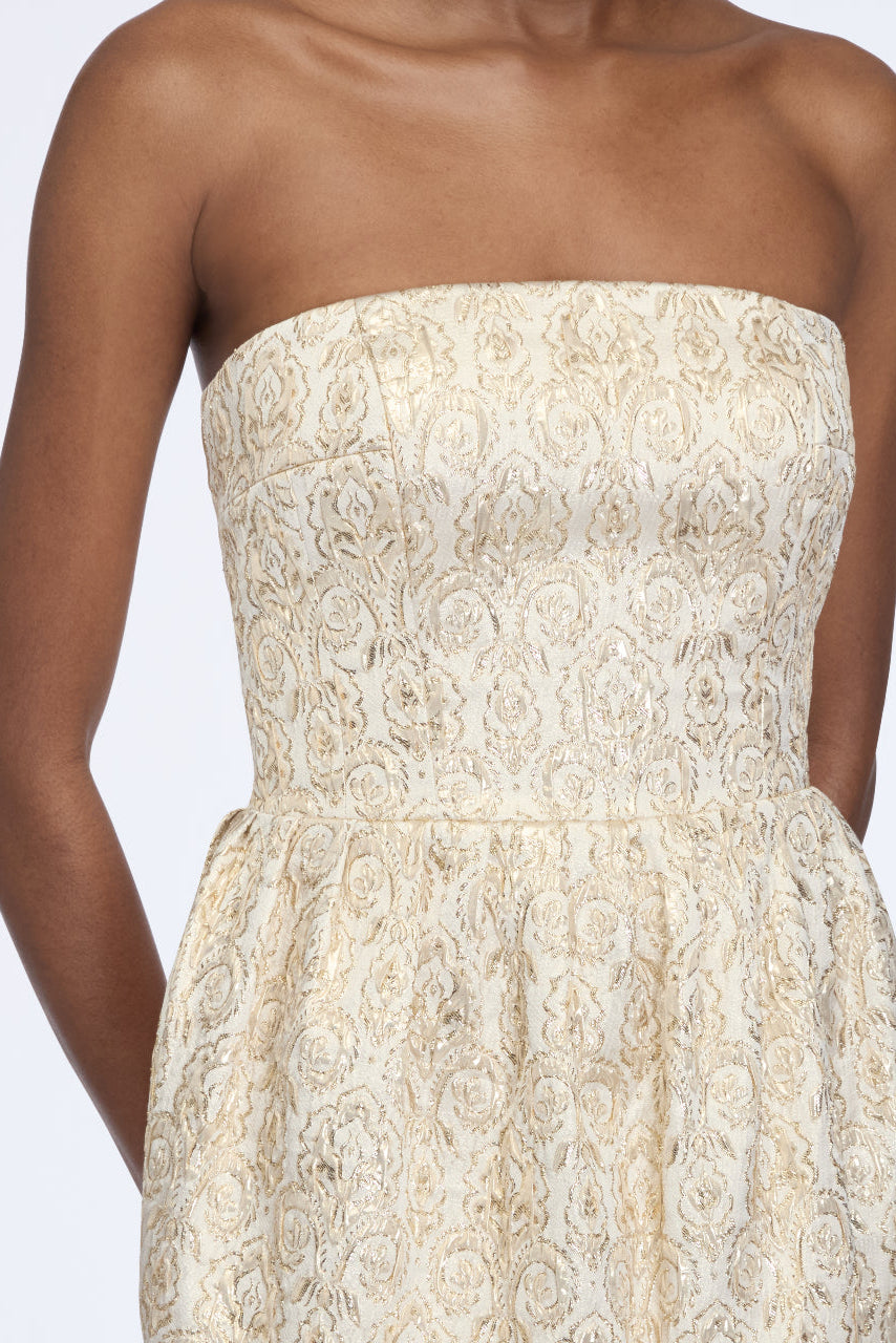Lowe Mini Dress in Gold Metallic Jacquard
