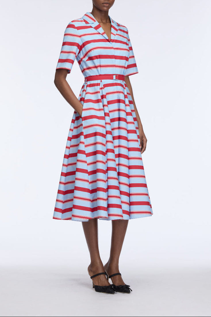 Mella Dress in Blue & Red Striped Cotton Popclan