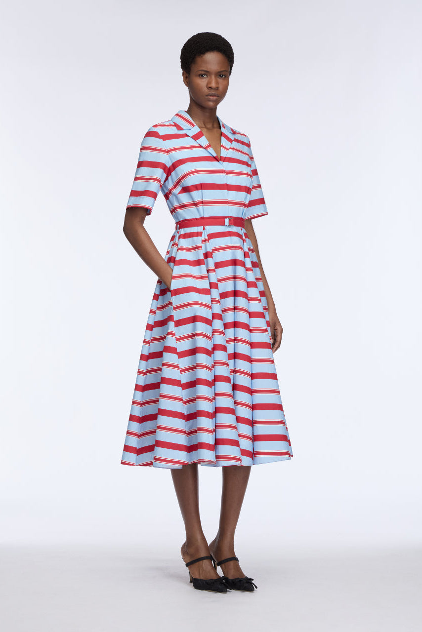 Mella Dress in Blue & Red Striped Cotton Popclan