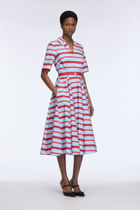 Mella Dress in Blue & Red Striped Cotton Popclan