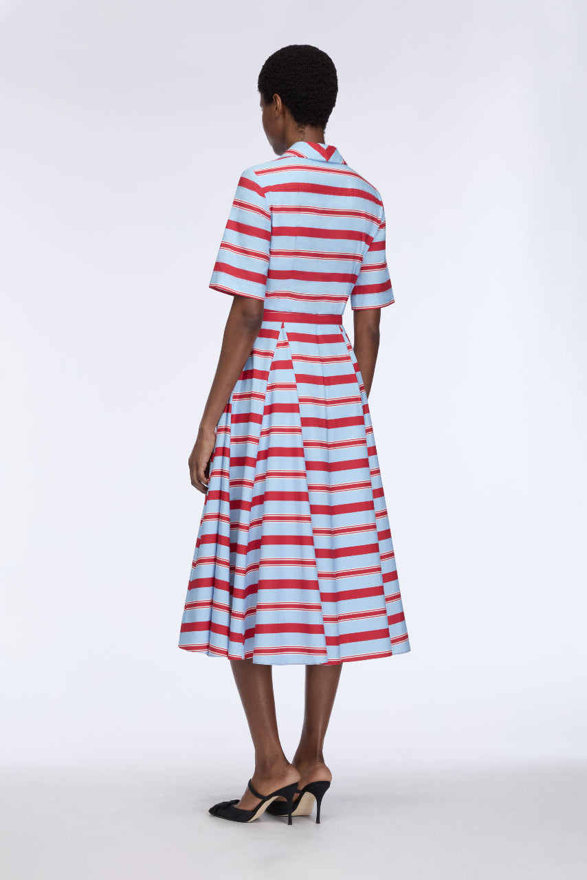 Mella Dress in Blue & Red Striped Cotton Popclan