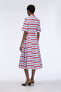 Mella Dress in Blue & Red Striped Cotton Popclan
