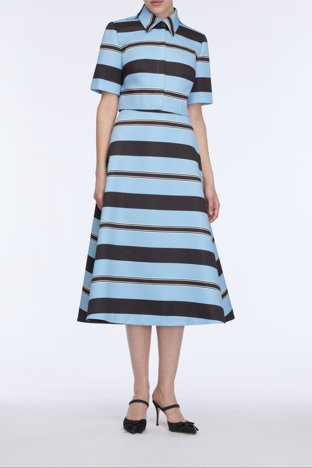 Natalie Top in Blue & Black Striped Taffeta Faille