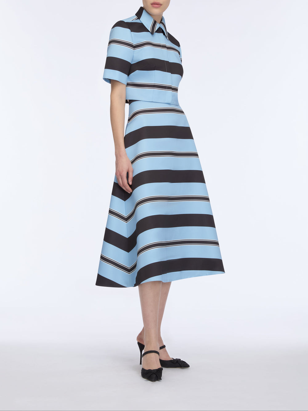 Hallie Skirt in Blue & Black Stripe Taffeta Faille
