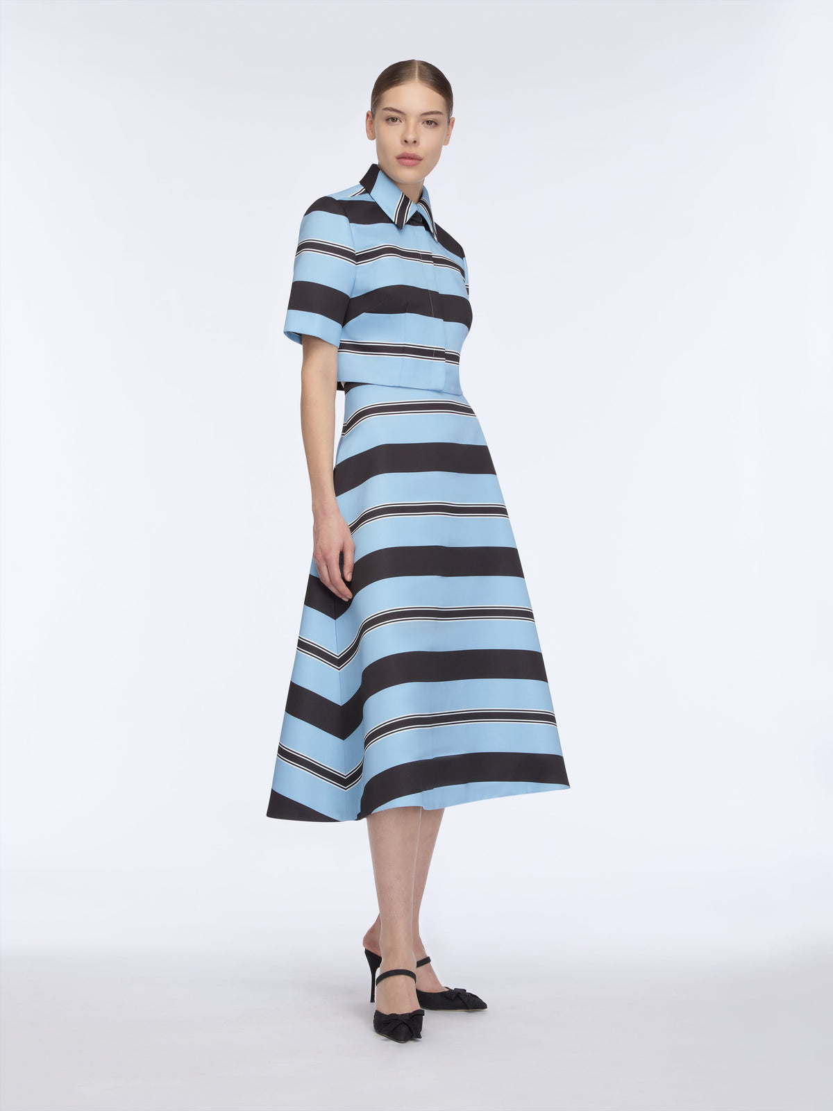 Hallie Skirt in Blue & Black Stripe Taffeta Faille