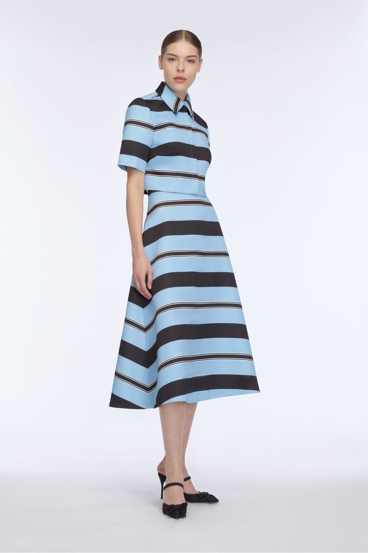 Natalie Top in Blue & Black Striped Taffeta Faille