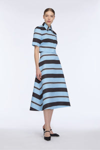 Natalie Top in Blue & Black Striped Taffeta Faille