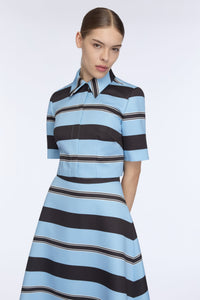 Natalie Top in Blue & Black Striped Taffeta Faille
