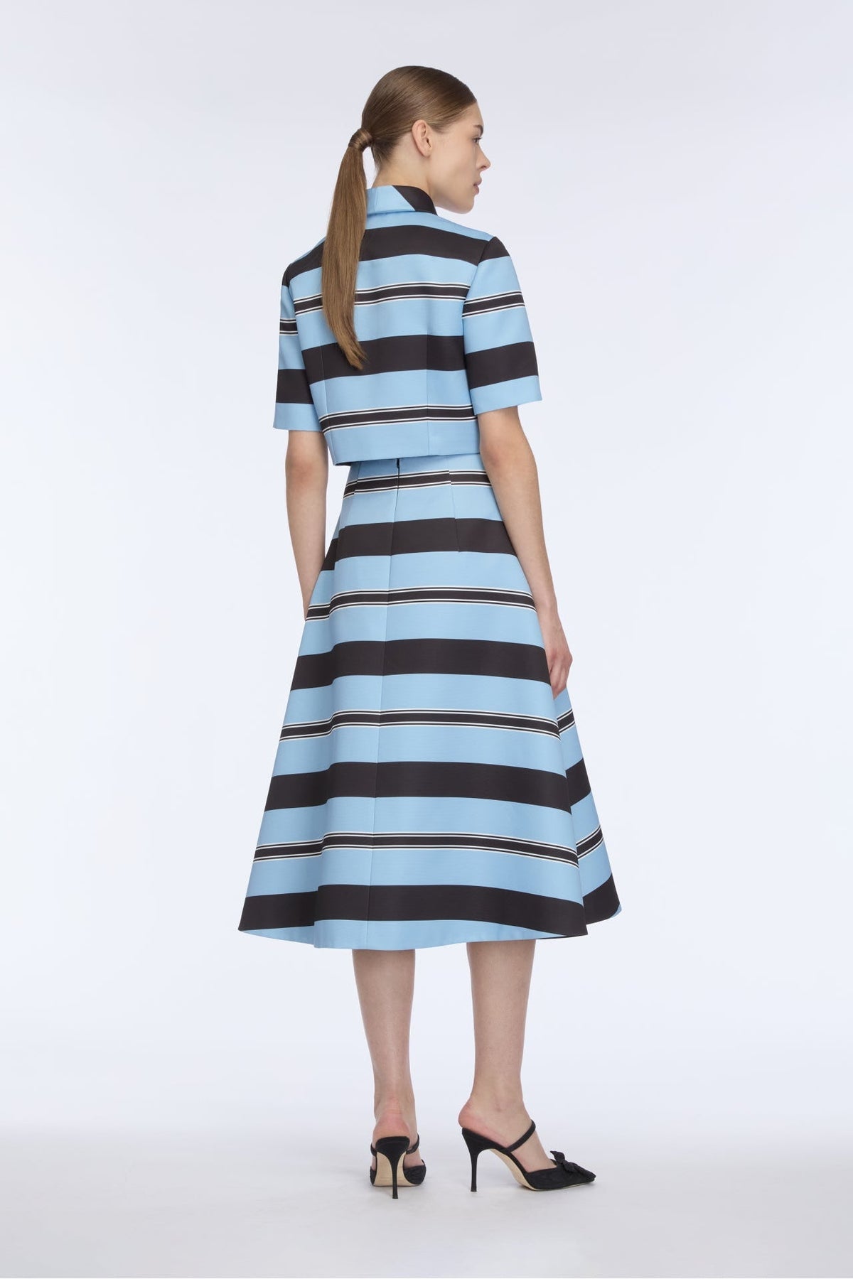 Natalie Top in Blue & Black Striped Taffeta Faille