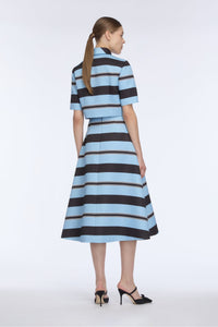 Natalie Top in Blue & Black Striped Taffeta Faille
