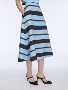 Hallie Skirt in Blue & Black Stripe Taffeta Faille