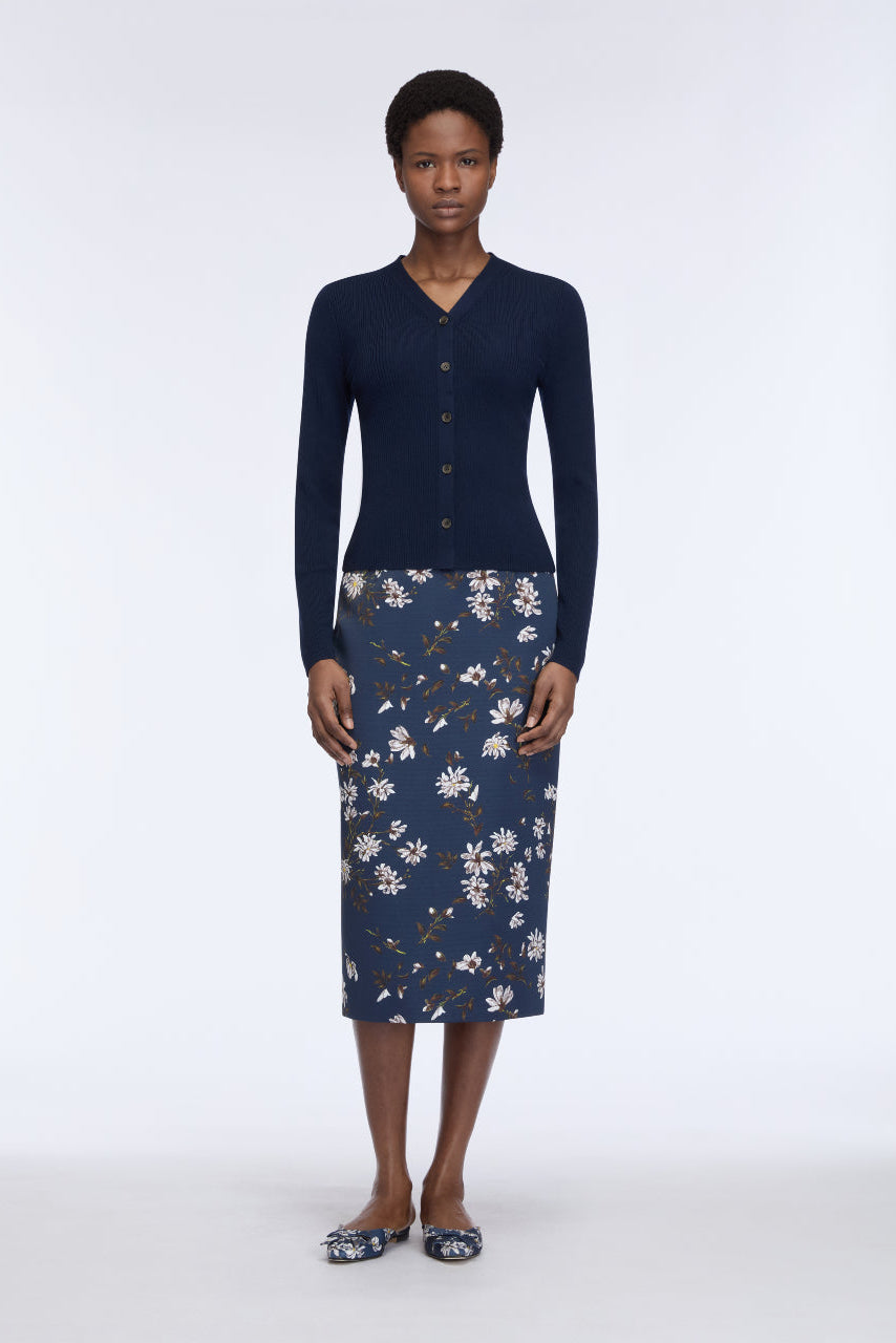 Lorelei Skirt in Midnight Magnolia Print Taffeta Faille