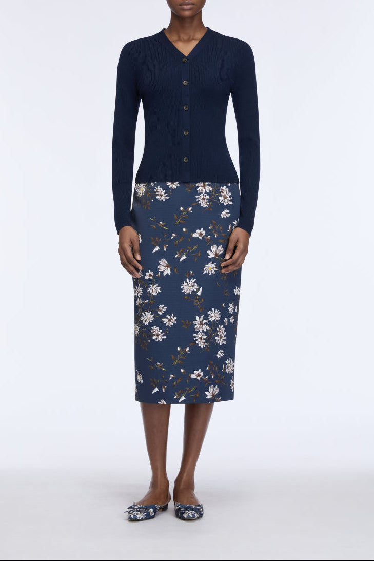 Lorelei Skirt in Midnight Magnolia Print Taffeta Faille