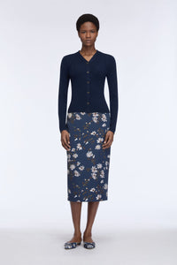 Lorelei Skirt in Midnight Magnolia Print Taffeta Faille