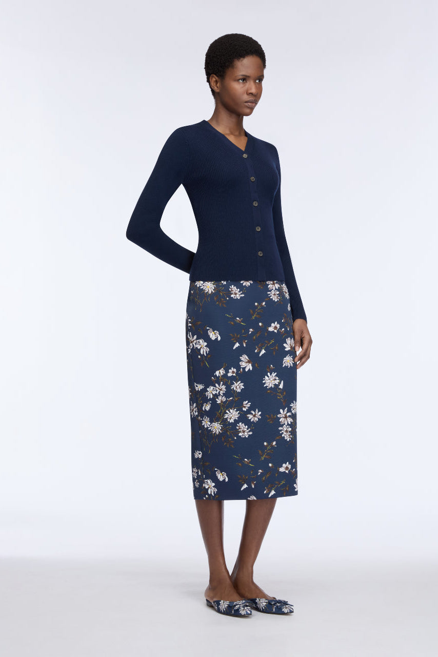 Lorelei Skirt in Midnight Magnolia Print Taffeta Faille