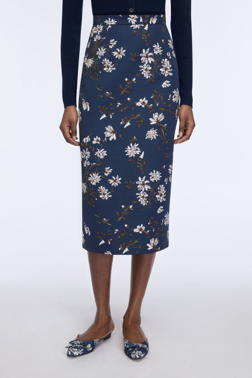 Lorelei Skirt in Midnight Magnolia Print Taffeta Faille
