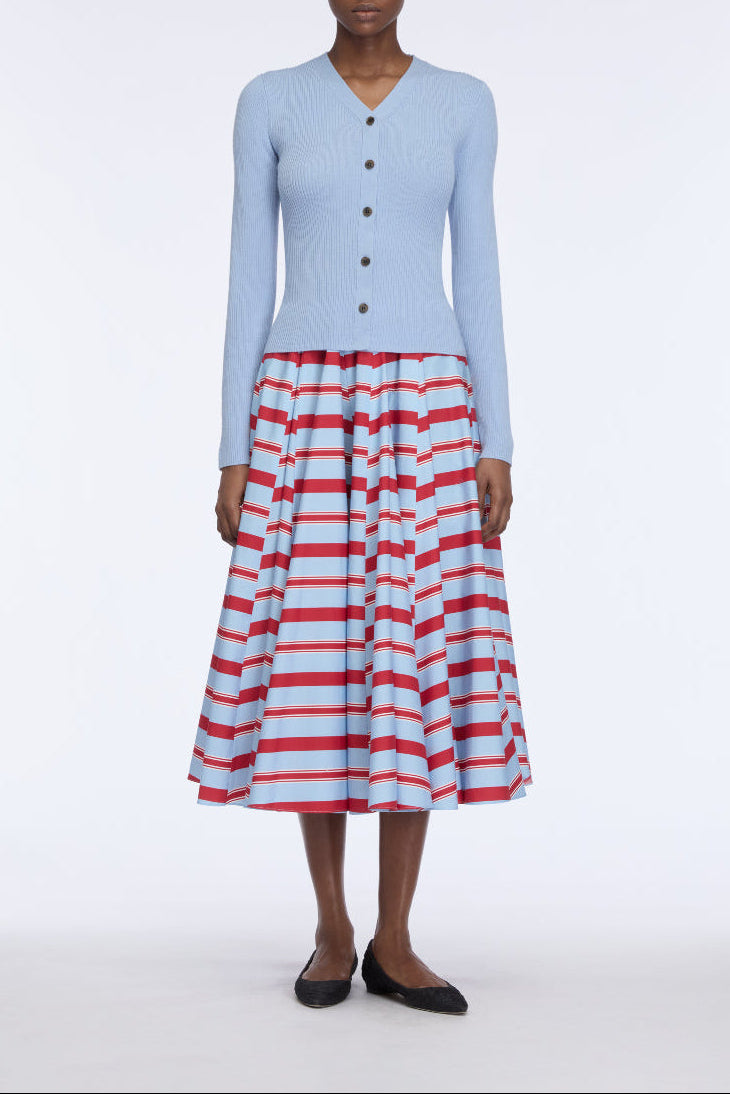 Rhea Skirt in Blue & Red Striped Cotton Popclan