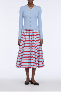 Rhea Skirt in Blue & Red Striped Cotton Popclan