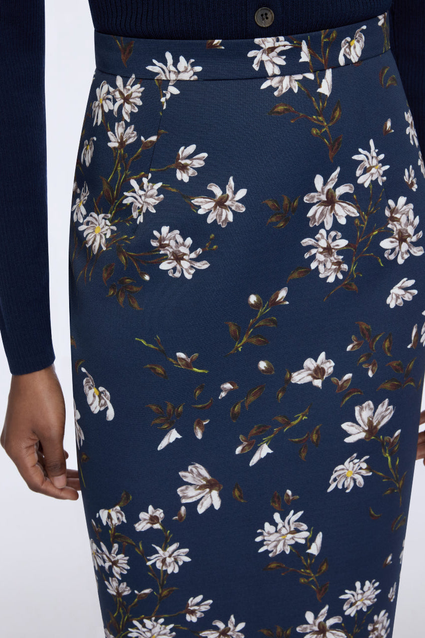 Lorelei Skirt in Midnight Magnolia Print Taffeta Faille