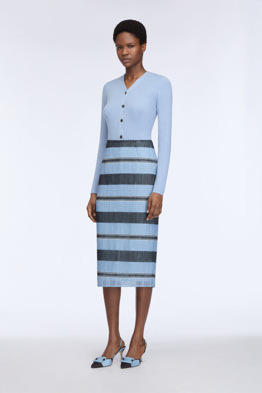 Priya Skirt in Blue & Black Textured Organza