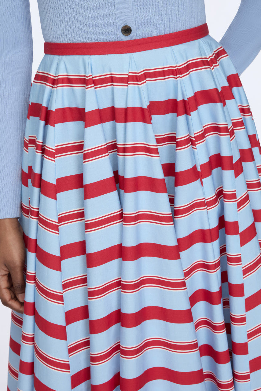 Rhea Skirt in Blue & Red Striped Cotton Popclan