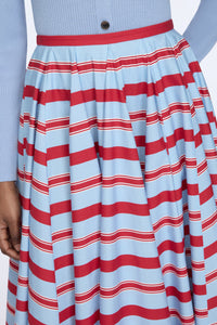Rhea Skirt in Blue & Red Striped Cotton Popclan