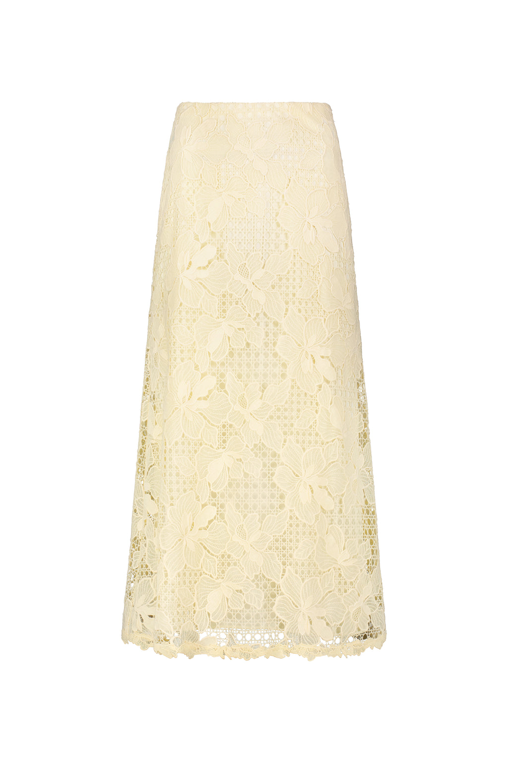 Lattice Guipure Lace Midi Skirt in Cream