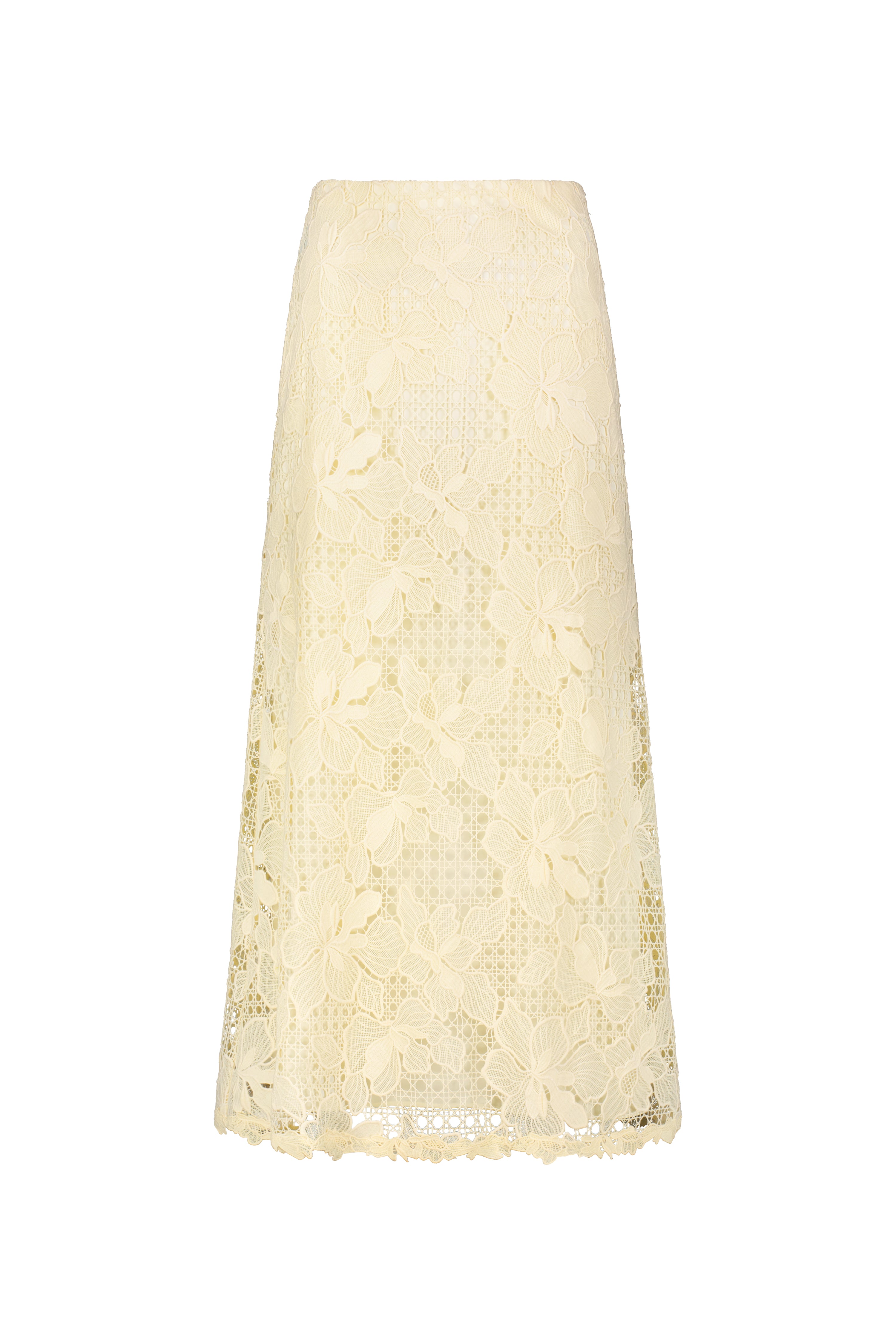 Lattice Guipure Lace Midi Skirt in Cream