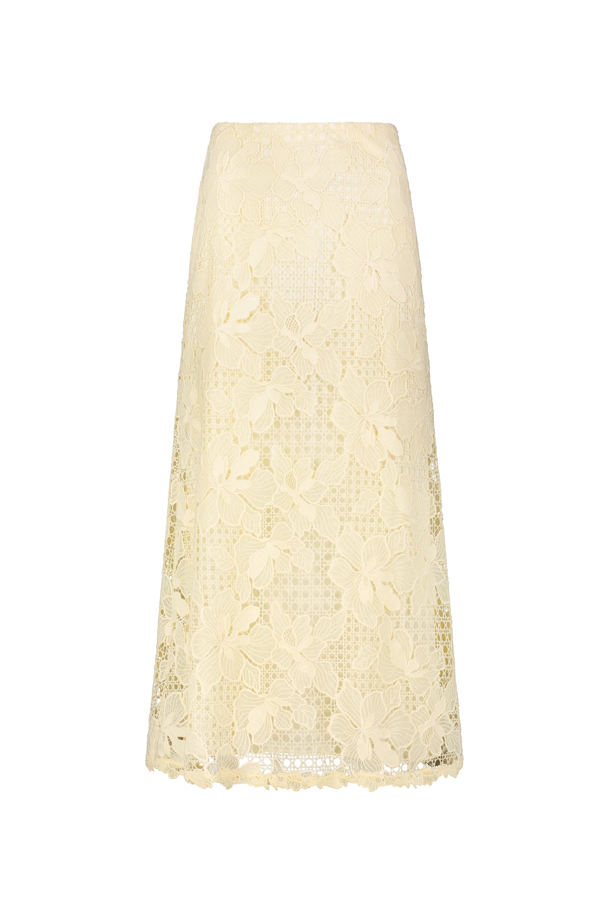 Lattice Guipure Lace Midi Skirt in Cream