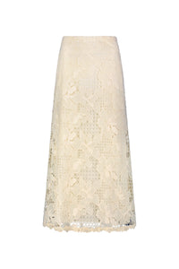 Lattice Guipure Lace Midi Skirt in Cream
