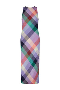 Plaid Linen Midi Dress in Lavender Multi
