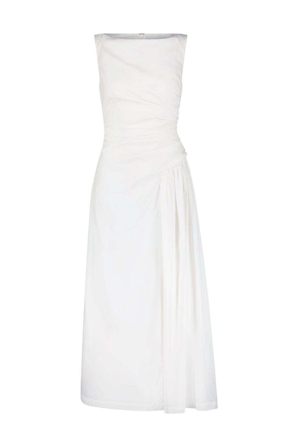 Cotton Poplin Asymmetrical Flounce Dress in White