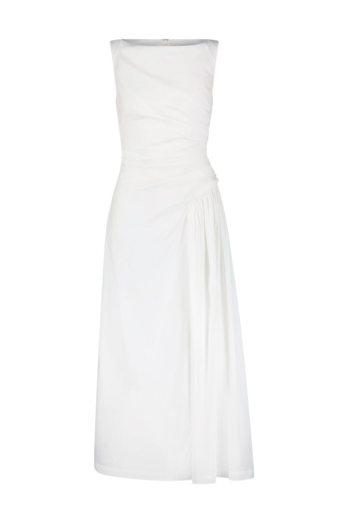 Cotton Poplin Asymmetrical Flounce Dress in White