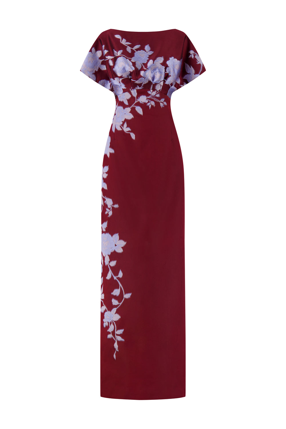 Rose Fil Coupe Column Gown in Oxblood/Lavender