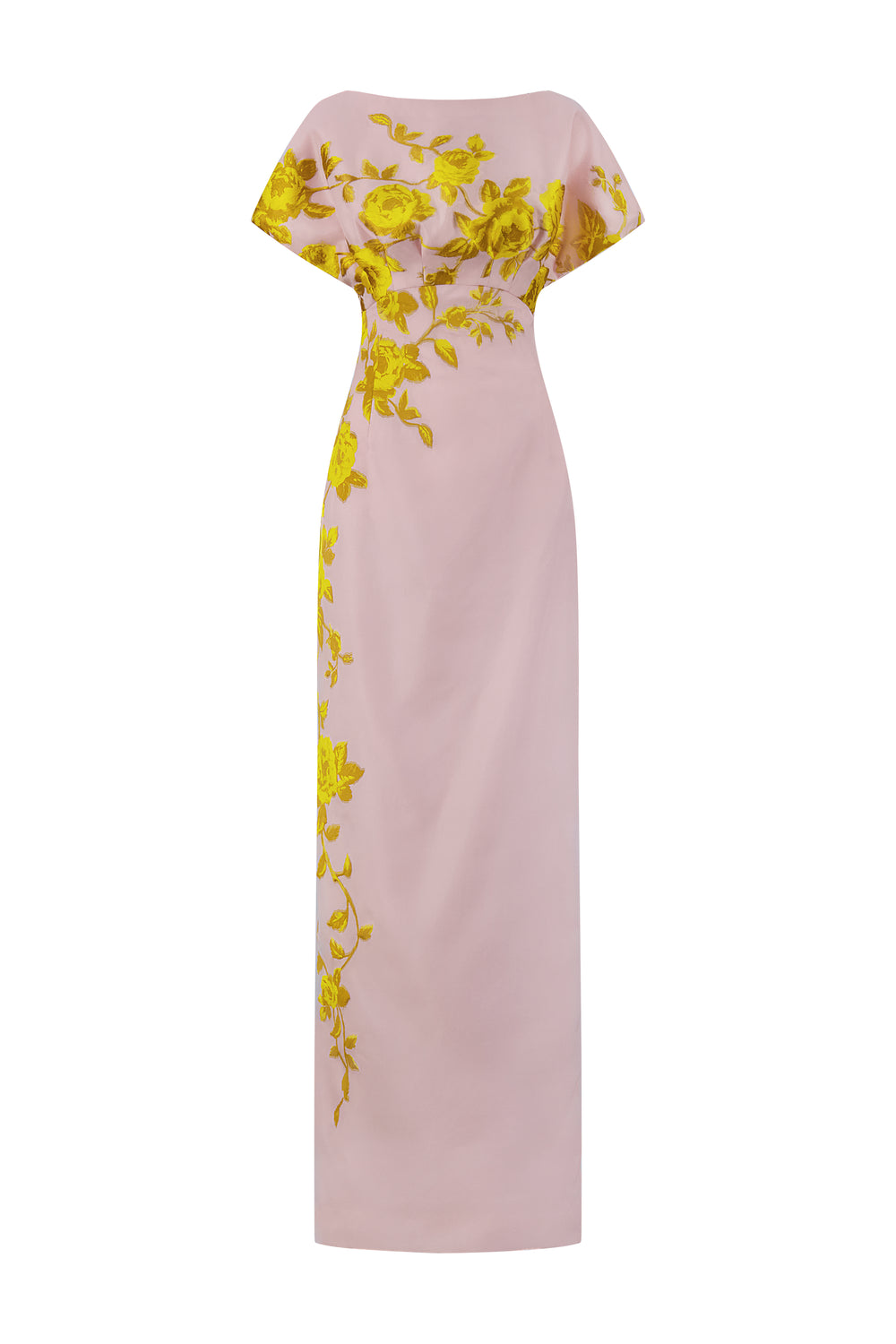 Rose Fil Coupe Column Gown in Peony/Sunflower