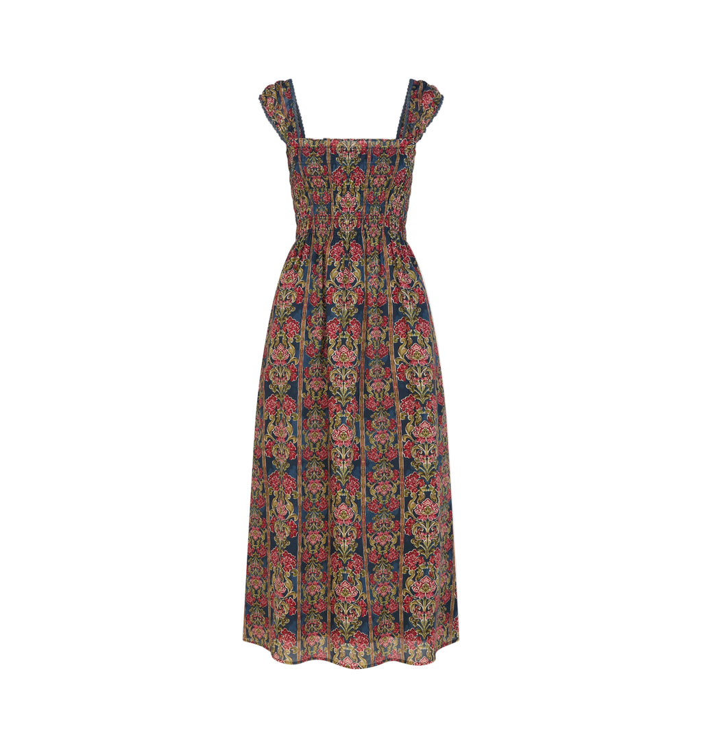 The Harper Nap Dress in Stowell Medallion Stripe Slate Berry