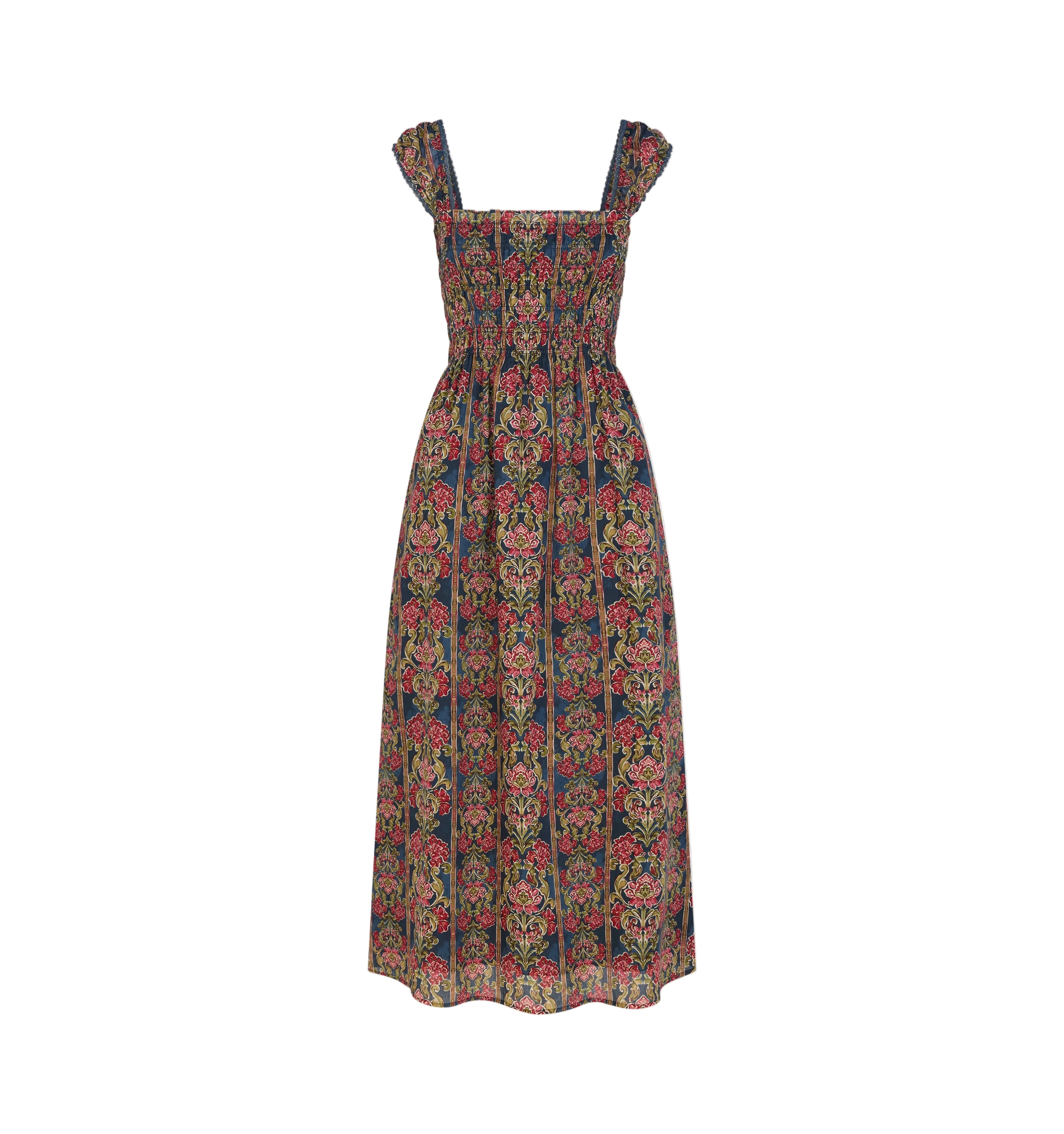 The Harper Nap Dress in Stowell Medallion Stripe Slate Berry