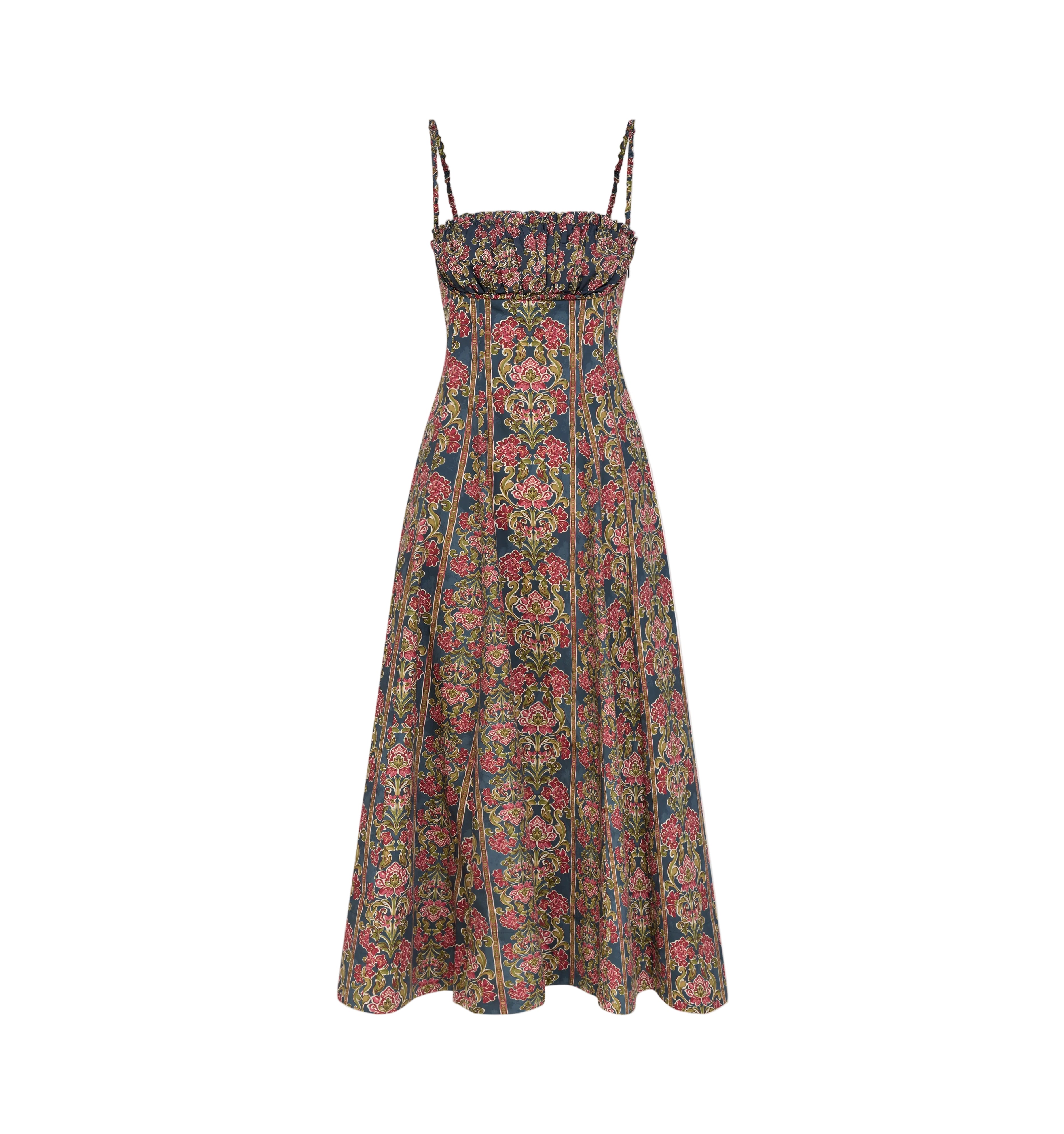 The Maisie Dress in Stowell Medallion Stripe Slate Berry