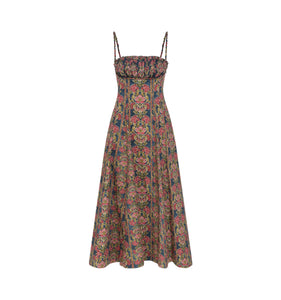 The Maisie Dress in Stowell Medallion Stripe Slate Berry