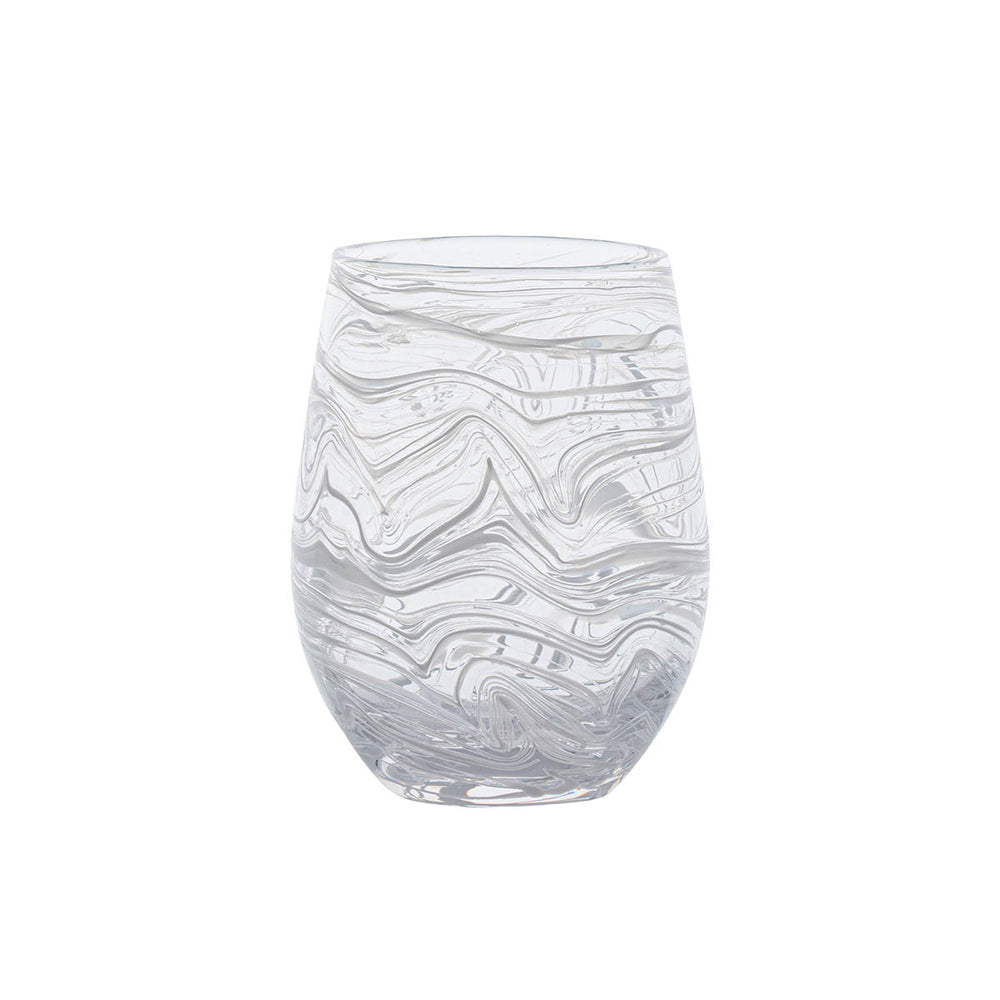 Puro Marbled Stemless Wine Glass in White