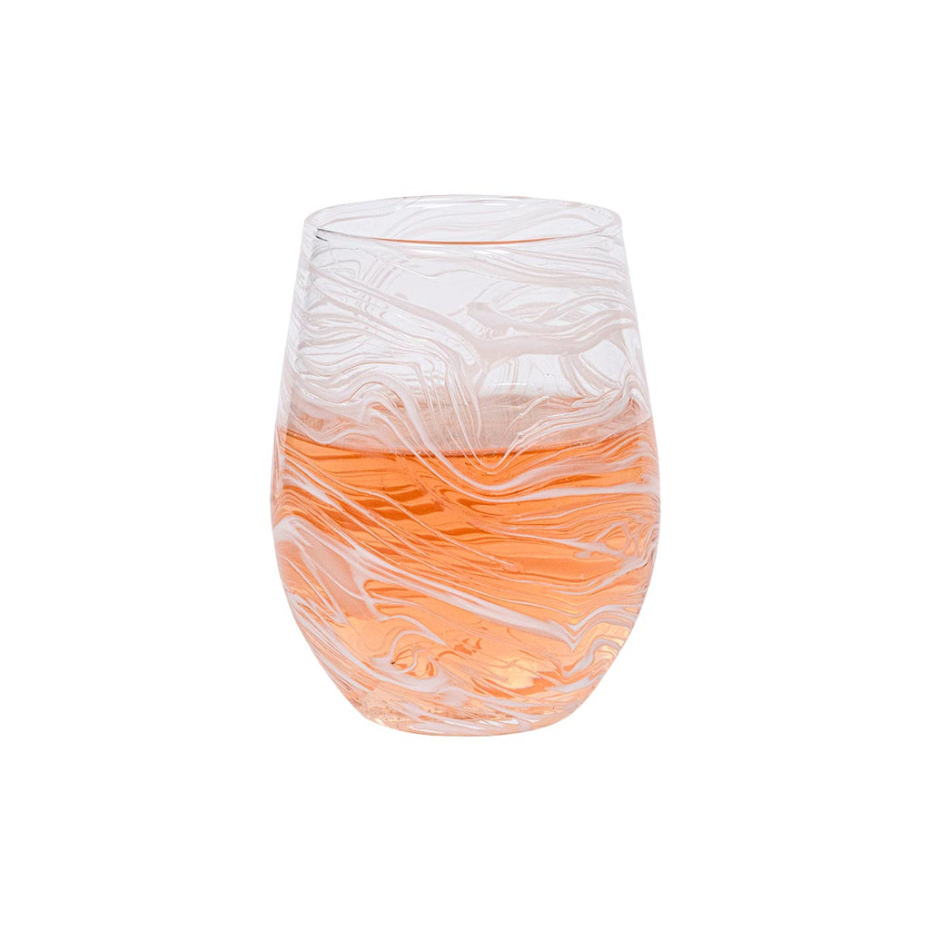 Puro Marbled Stemless Wine Glass in White