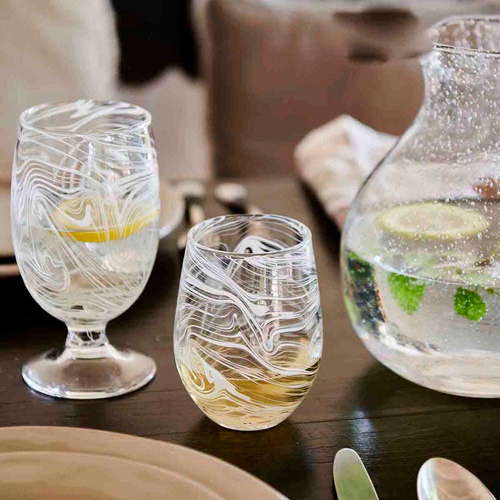 Puro Marbled Stemless Wine Glass in White