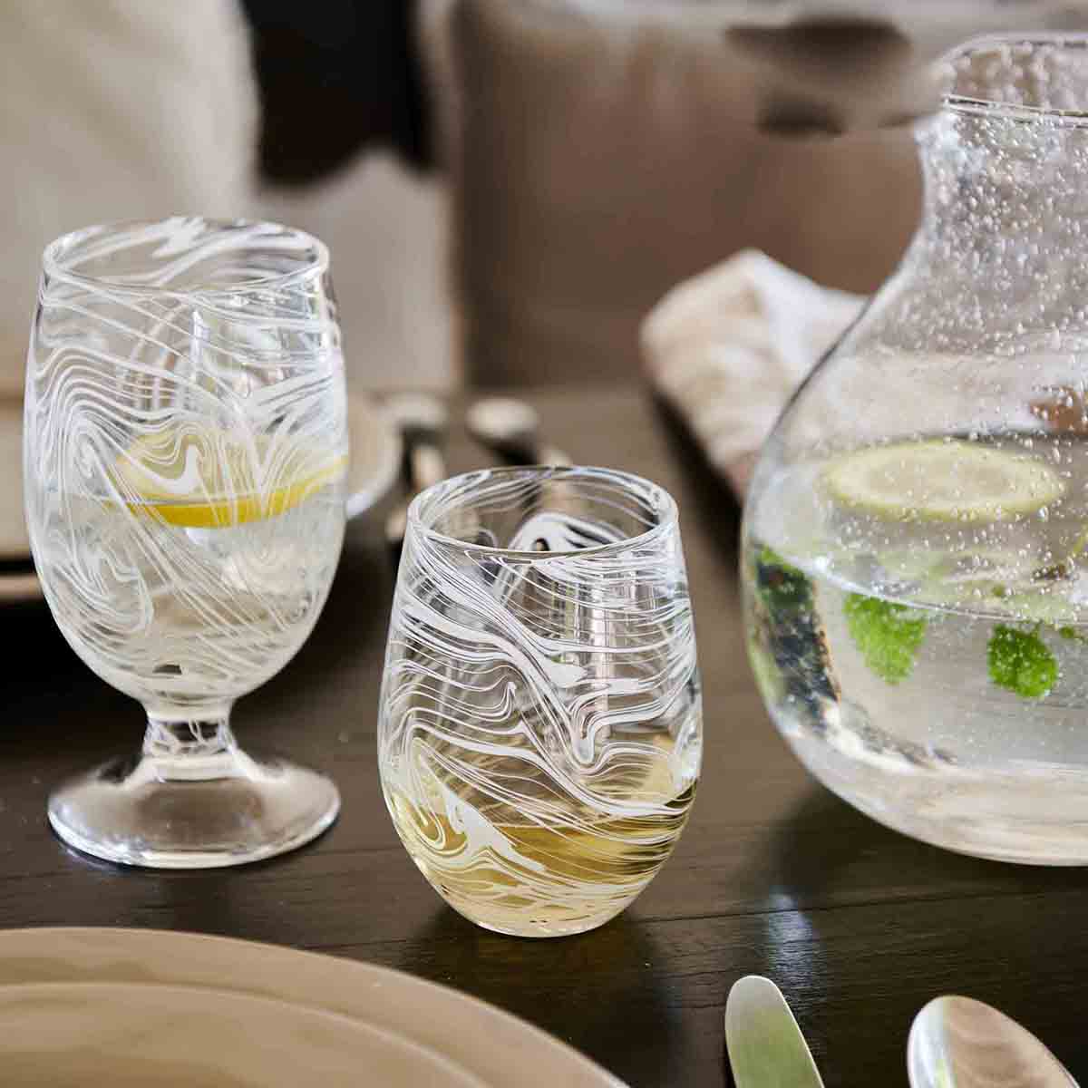 Puro Marbled Stemless Wine Glass in White