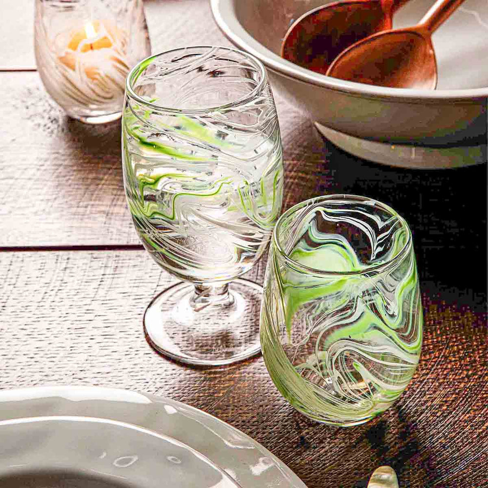Puro Marbled Stemless Wine Glass in Green