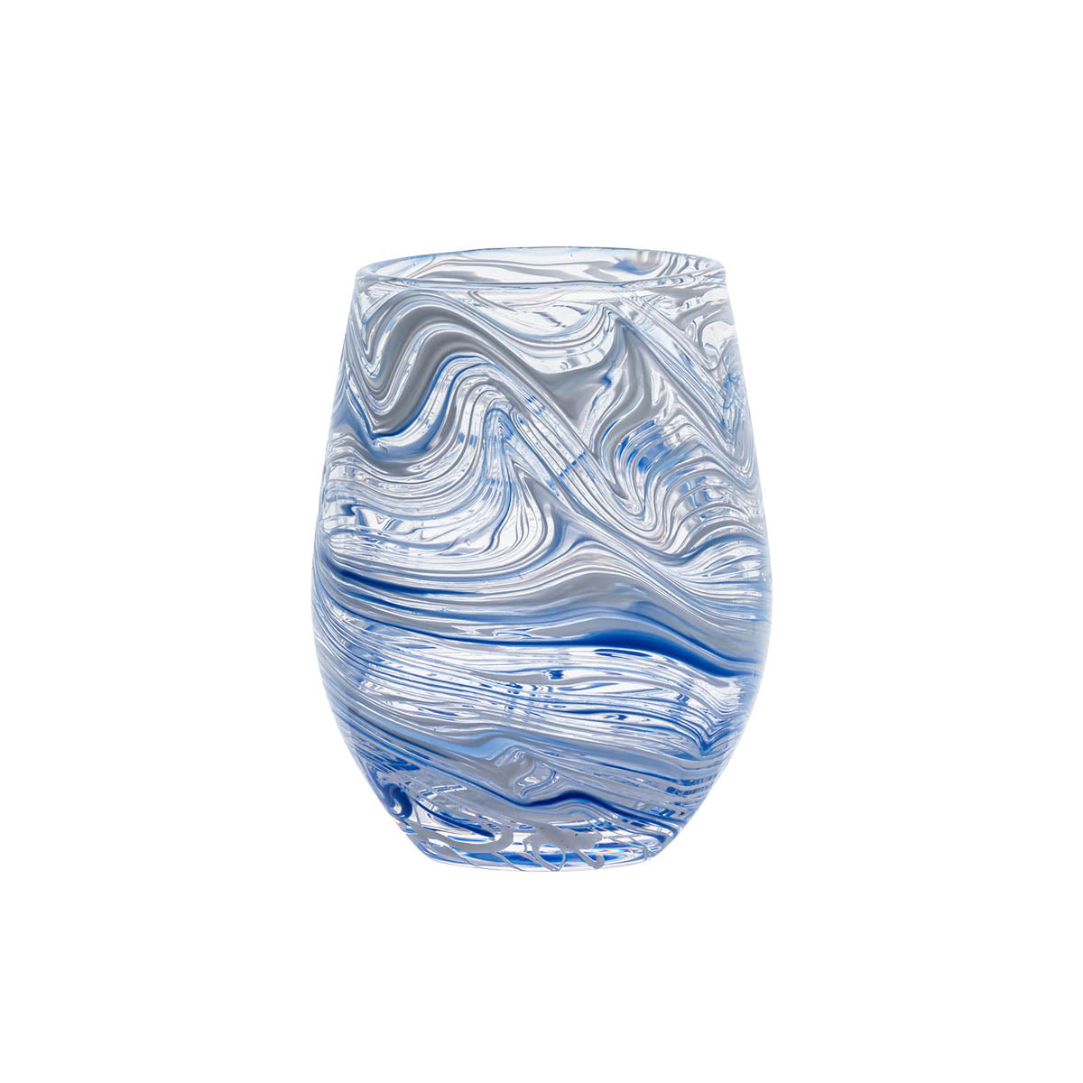 Puro Marbled Stemless Wine Glass in Blue