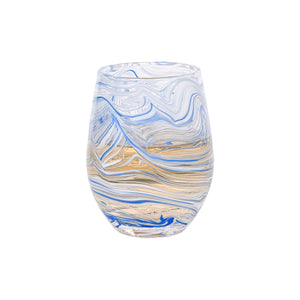 Puro Marbled Stemless Wine Glass in Blue