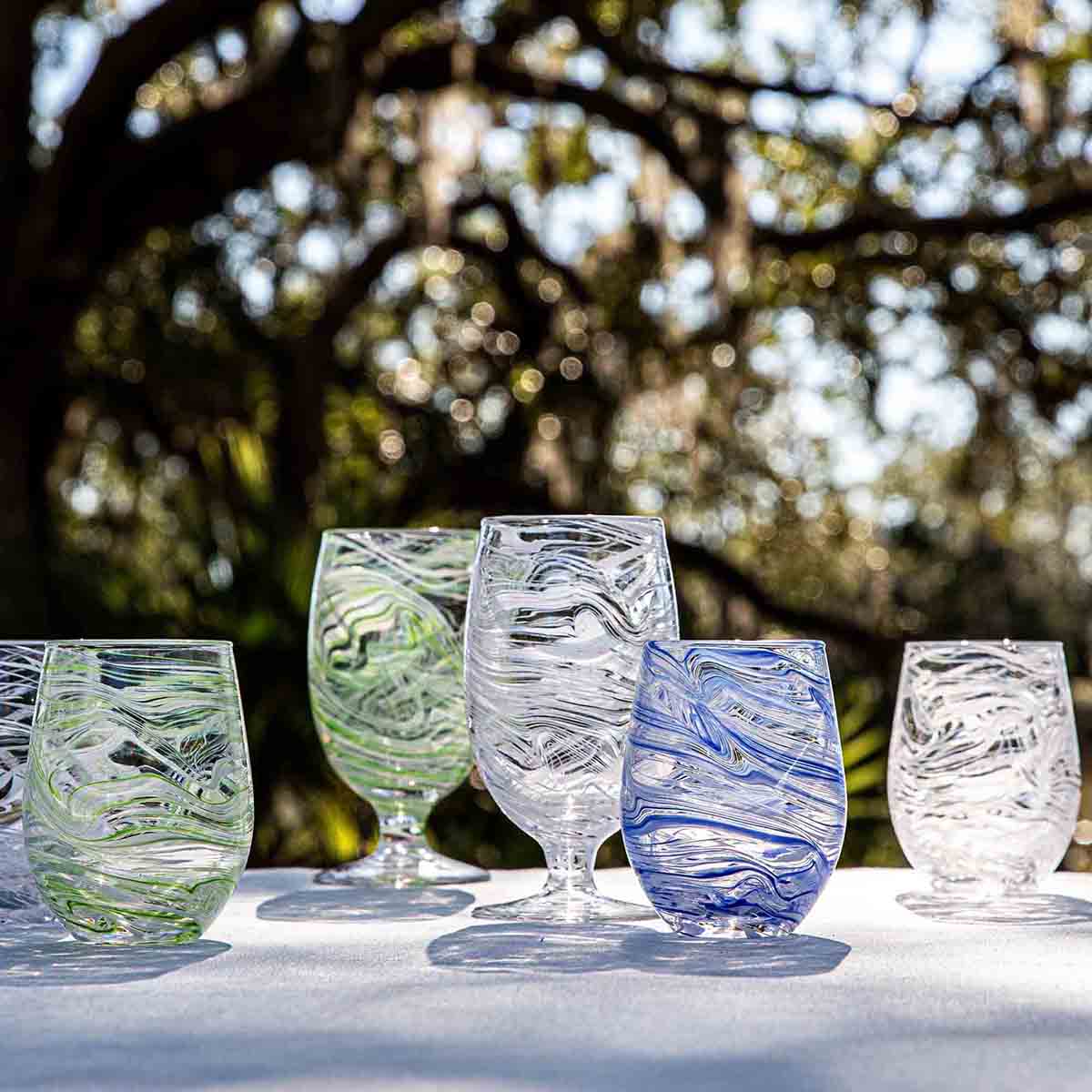 Puro Marbled Stemless Wine Glass in Blue