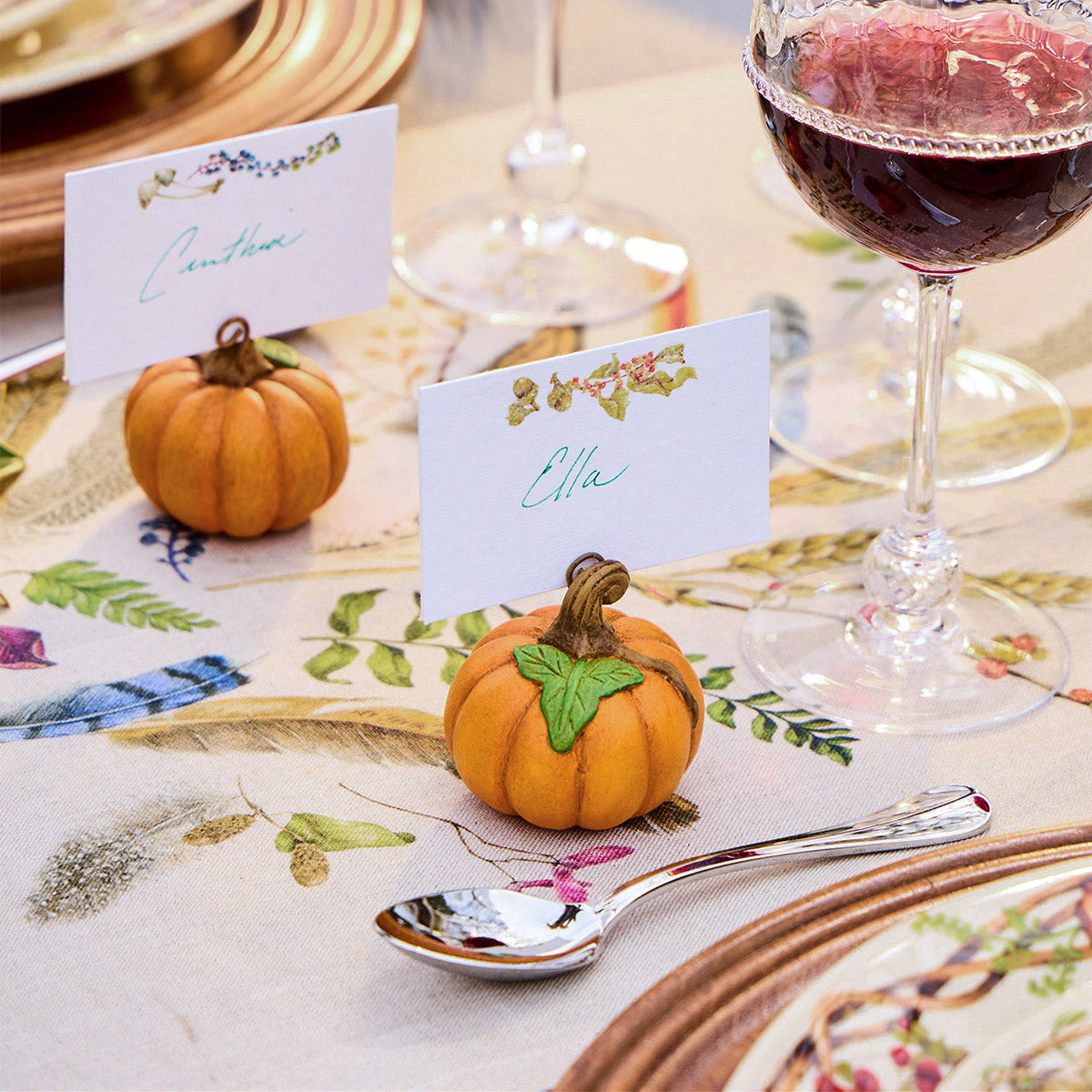 Forest Walk Pumpkin Place Card Holder in Multi, Set of 4