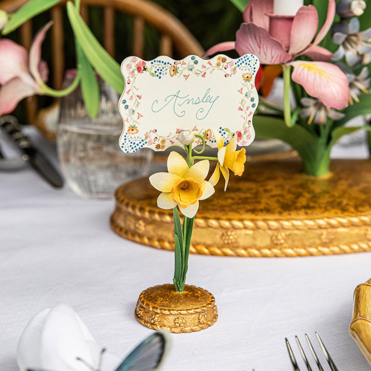 Meadow Walk Daffodil Place Card Holder in Yellow