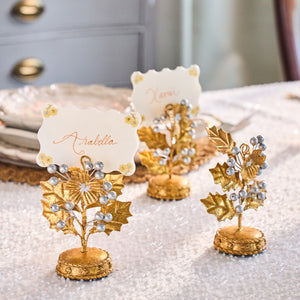 Forest Walk Holly Place Card Holder in Gold/Silver